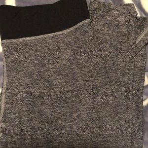 Pink yoga pants. Dark gray with black waistband.